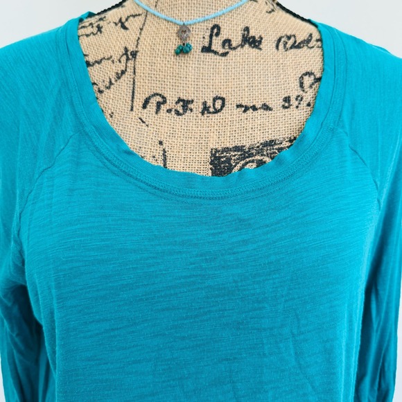 Aerie Round Neck Tissue Turquoise Cotton Long Sleeve Loose Fit Top Size Medium - Picture 2 of 8